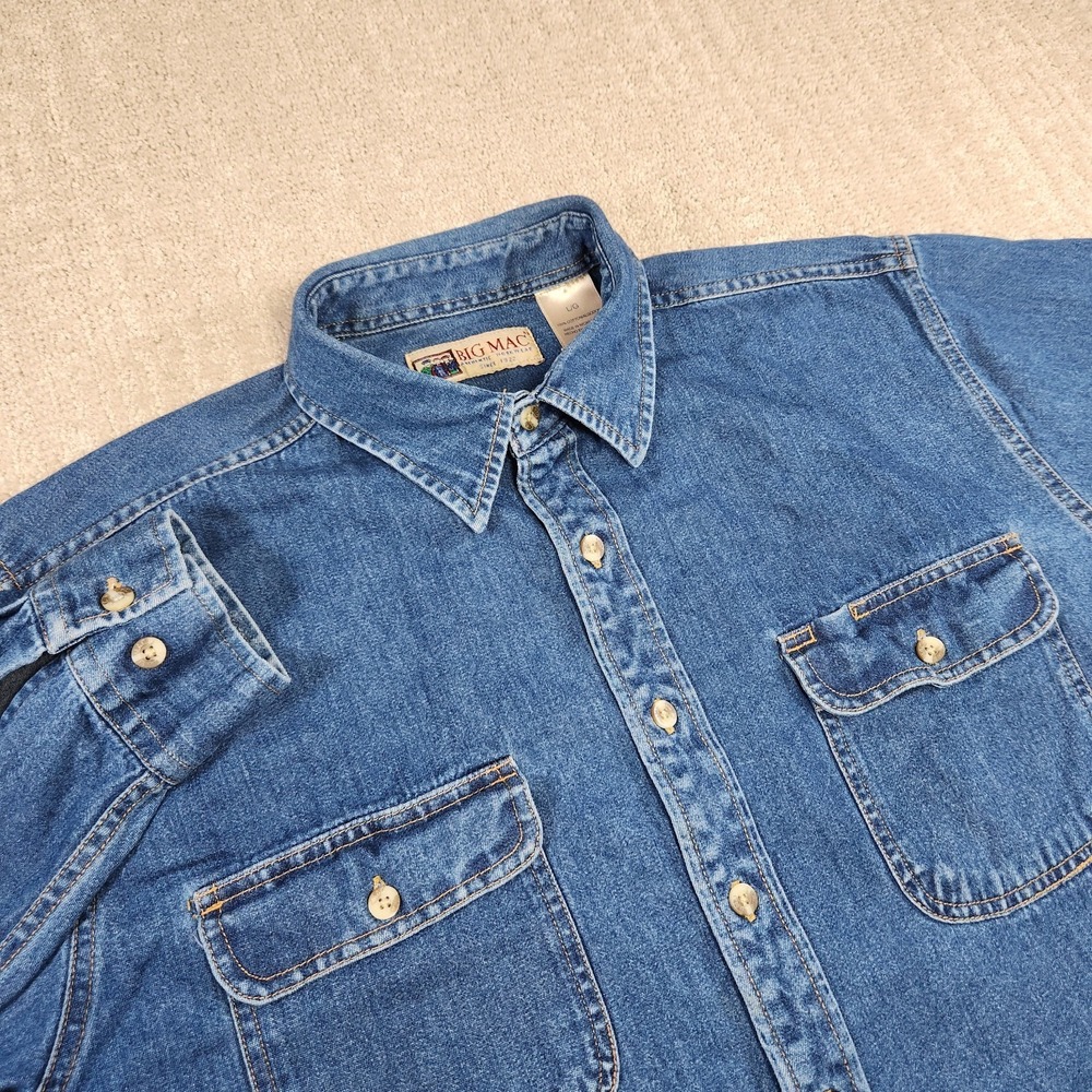 Vintage Big Mac Denim Shirt Men Large Button Up Workwear Cowboy Western Blue